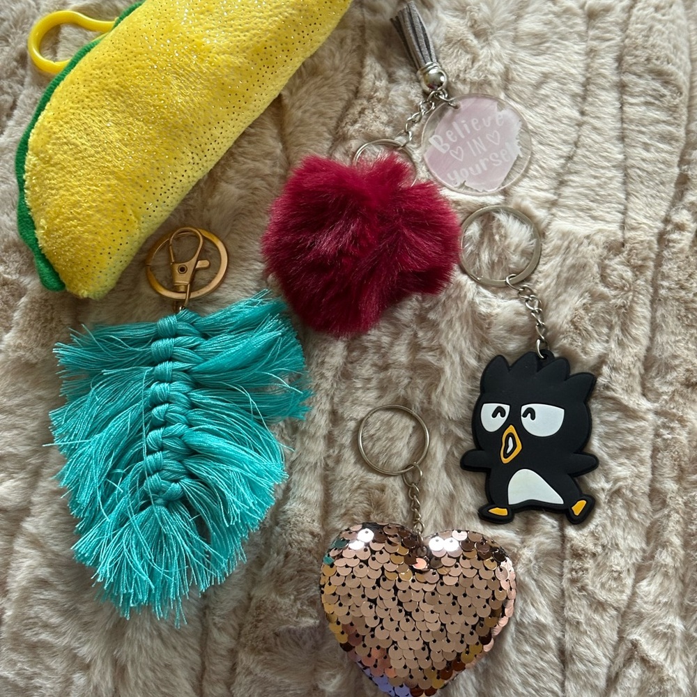 Colorful Keychain Set with Penguin and Heart All 5!